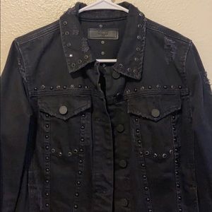 BLANKNYC CRYSTAL STUDDED BLACK DENIM JACKET